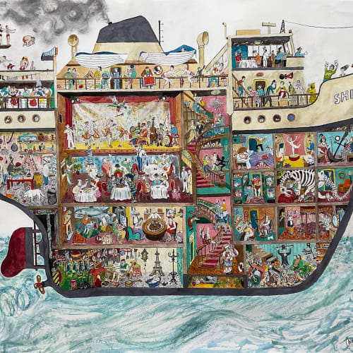 Chris Orr, Ship, watercolour and mixed media on paper, 103 x 125 cm
