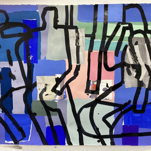 Fraser Taylor, Figures No 2, gouache, ink and collage on paper, 58 x 76 cm, 2022