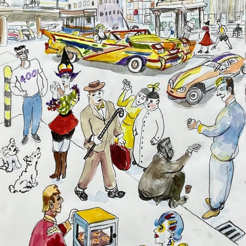Chris Orr, City Slickers, watercolour on paper, 42 x 28 cm, 2021