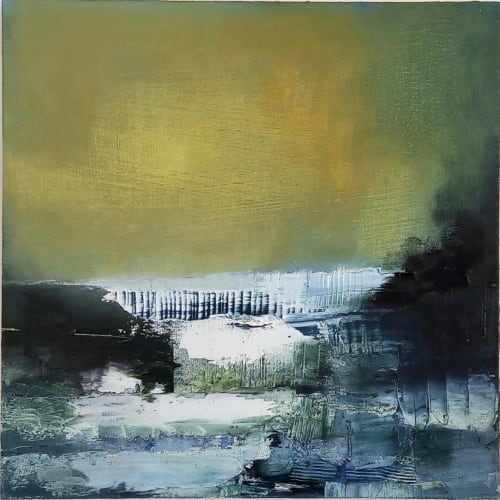 Gareth Edwards, Green Gold Light, oil on panel, 30 x 30 cm, 2022