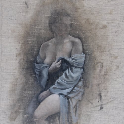 Tomas Watson, 'Woman with Drapery, front view', oil on linen, 45 x 35 cm, 2022