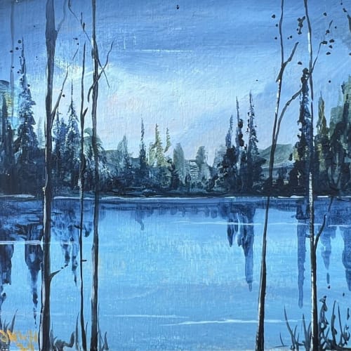 John Hainsworth, Nordic Lake 6, acrylic on board, 10 x 10 cm, 2024