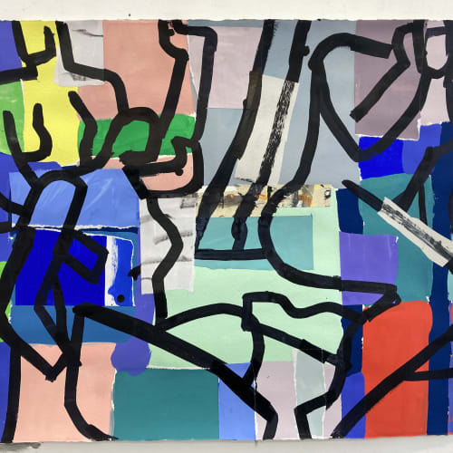 Fraser Taylor, Figures No 4, gouache, ink and collage on paper, 58 x 76 cm, 2022