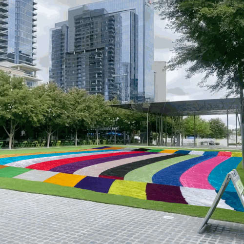 textile placed over a lawn at the Klyde Warren Park