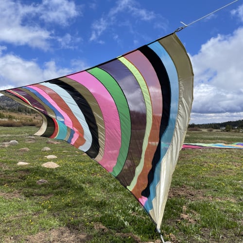 textile banner flowing in landscape
