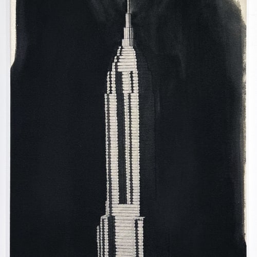 WIlliam Burton Binnie - painting of the empire state out of wood logs