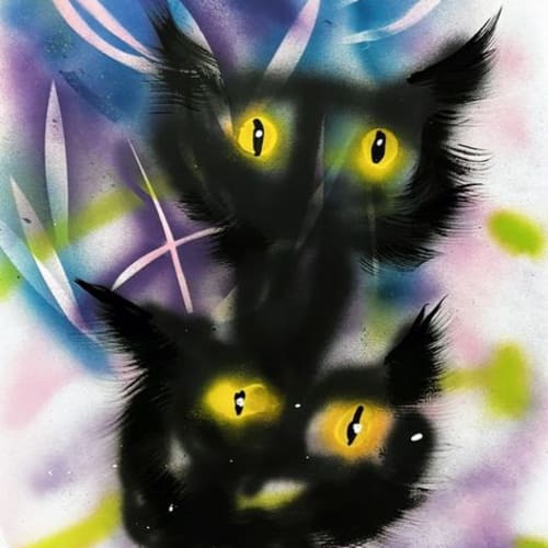 Natalie Westbrook painted two black cats