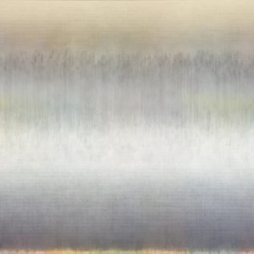 Gradation of brown tones to lime green to gray, depicted by layered strokes