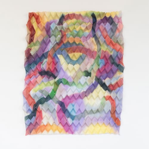 Caleb Nussear, Grandfather’s Knot, 2022, Colored pencil and oil pastelon folded Masa paper, 40 x 32 inches unframed