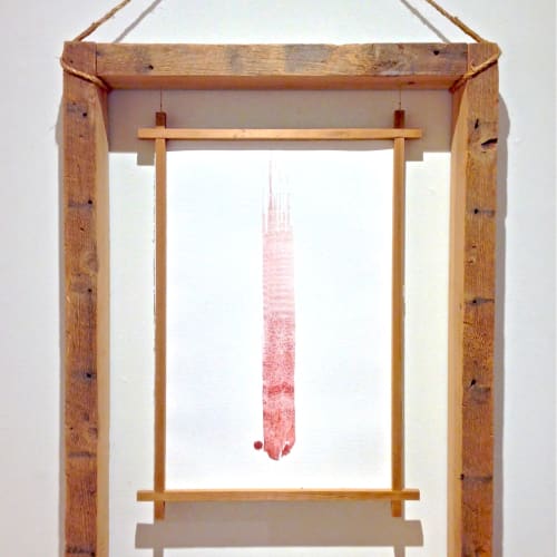 Altar for Grieving © Millicent Young 2012, wood, paper, red iron oxide, salt, silk, silk thread, rope; 45 x 24 x 4"