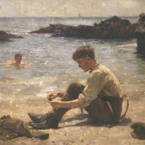 A Soldier (possibly T. E. Lawrence) at Newporth Beach, near Falmouth by Henry Scott Tuke