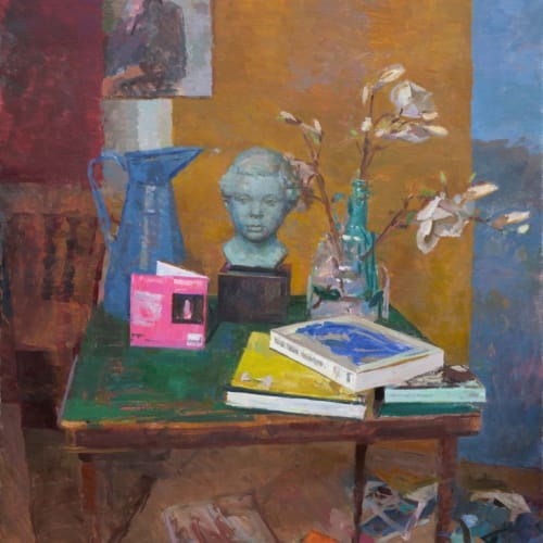 Still Life with Blue Vase and Cyclamen by Alex Fowler