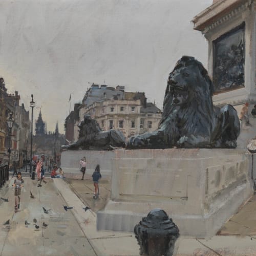 Peter Brown - As London begins to emerge, Trafalgar Square, the Landseer Lions