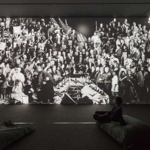 JR (French, born 1983) The Gun Chronicles, 2018. Installation view, La Maison Europeenne de la Photographie. Video, black and white, sound; 4 min. loop. © JR-ART.NET (Photo: Claire Dome, courtesy Perrotin)