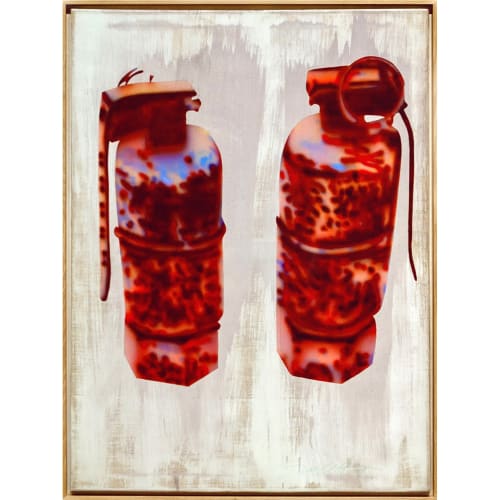 "Handgranaten" (Aus der Serie: Stilleben), 1974 rechts unten signiert und datiert: "Rolett [19]74" Acryl auf Leinwand (Luftpinsel) 129 x 99...