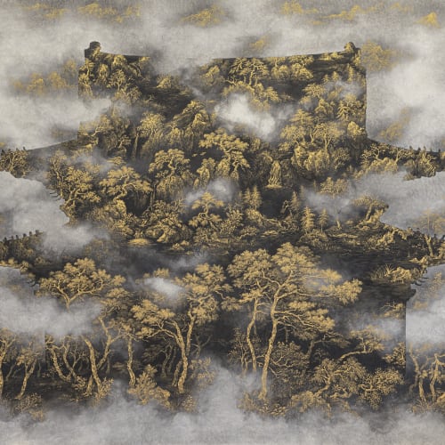 Jo Jong Sung Landscape seen from moving perspective, 2023 Pigment on Korean paper 130.3 x 194 cm