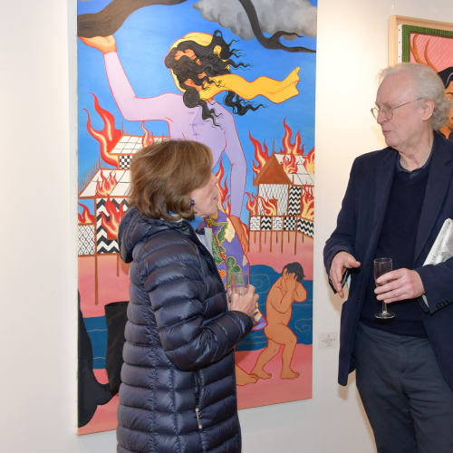 Richie Nath and his artworks, opening event of the group exhibition 'Against the Tide', Karin Weber Gallery, London 2024. @richiehtet @karinweber_gallery Credits: Photo by jojoandcophotography Courtesy of Karin Weber Gallery