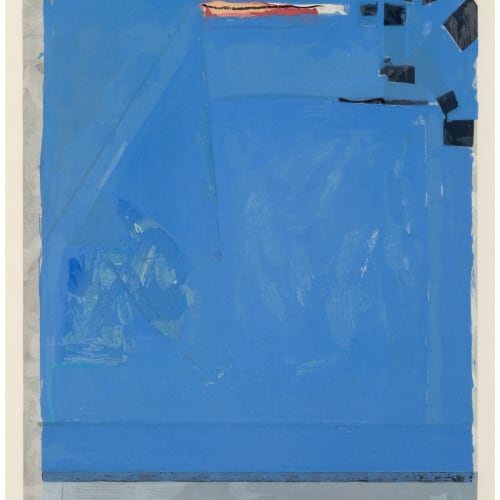 Richard Diebenkorn Blue with Red, 1987 Image: 33 7/8 x 23 inches Sheet: 37 1/2 x 25 1/2 Woodcut in colors, on Echizen kozo Mashi paper Edition: 174/200 Signed (initialed) lower right and dated. Numbered lower center For sale at Surovek Gallery