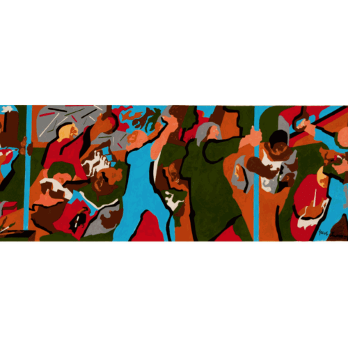 Jacob Lawrence New York in Transit 1, 1996 Gouache and pencil on paper, Sheet size:13 x 42 inches; 26 1/4 x 47 1/4 inches For sale at Surovek Gallery