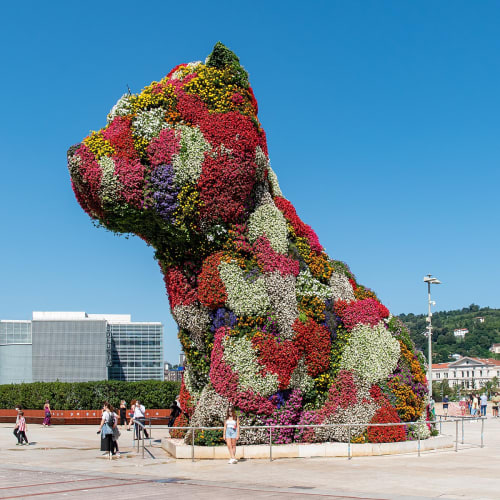 Jeff Koons’ Puppy sculpture has graced the entrance of the Guggenheim Museum Bilbao since 1997. Author: Jose María Ligero Loarte, This file is licensed under the Creative Commons Attribution-Share Alike 4.0 International license.