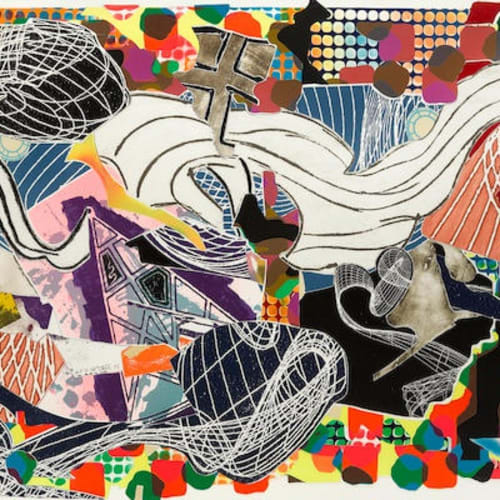 Frank Stella Monstrous Pictures of Whales, 1993 Medium: Color lithographs, etching, aquatint, relief, and screenprint collage on paper Size: 47.50 x 75.63 inches, Framed Size: 55 x 85 inches Edition: 23/38 Signed in pencil, dated & numbered