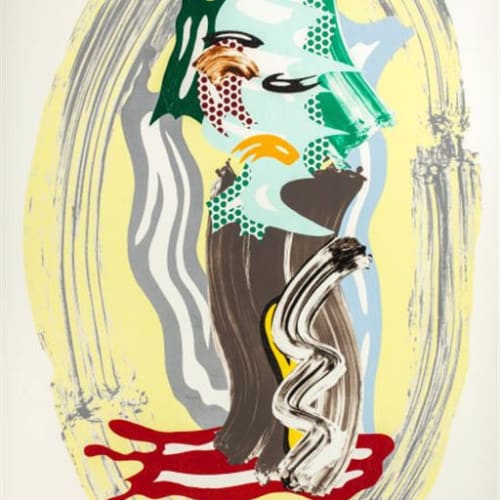 Roy Lichtenstein Green Face, 1989 from the Brushstroke Figures Series Lithograph, screenprint, waxtype and woodcut printed in colors on cold-pressed Saunders Waterford paper Image: 56 3/4 by 36 3/8 inches, Sheet: 58 3/4 by 41 inches Numbered 26/60 (total edition includes eight artist’s proofs) Signed in pencil, dated, numbered with the blind- and inkstamp (verso) of the printer and publisher, Graphic Studio, Tampa For sale at Surovek Gallery
