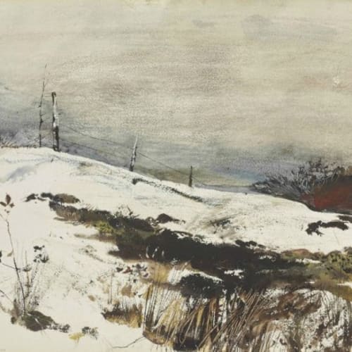 Andrew Wyeth Over the Hill, 1953 Watercolor on paper 20×28 inches Signed: Andrew Wyeth (l.l.) For Sale at Surovek Gallery