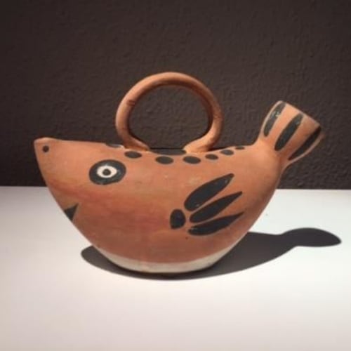 Available at Surovek Gallery: Pablo Picasso Poisson, 1953 Partially glazed terra-cotta pitcher 8.66 inches Edition: 500 Stamped and Marked: Edition Picasso/Madoura Plein Feu/EditionPicasso/Madoura © 2022 Estate of Pablo Picasso / Artists Rights Society (ARS), New York