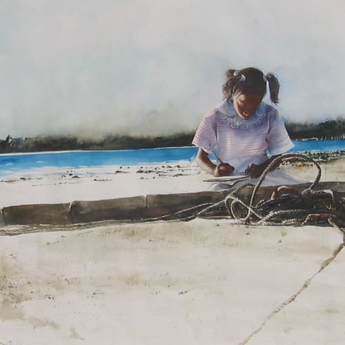 Stephen Scott Young Sketching, 2004 Watercolor with drybrush Paper 21 ½ x 22 ½ inches Signed: SSY (l.l.) For sale at Surovek Gallery