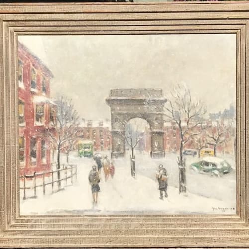 Guy Wiggins Washington Square, New York Winter, c.1936-40 Oil on canvas 25 x 30 inches Signed Guy Wiggins N.A. (l.r.) Signed, titled verso For sale at Surovek Gallery