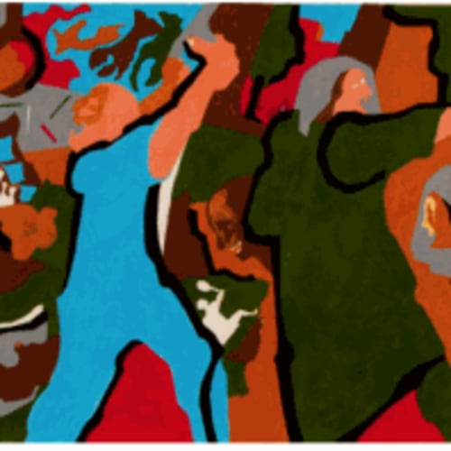 Jacob Lawrence New York in Transit 1, 1996 Gouache and pencil on paper Sheet size:13 x 42 inches; 26 1/4 x 47 1/4 inches For sale at Surovek Gallery