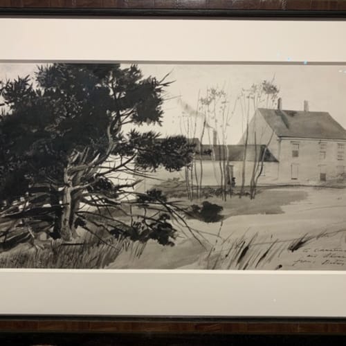 Andrew Wyeth Olson House Watercolor on paper 10 ½ x 21 ¼ inches Inscribed lower right: To Christina and Alvaro from Betsy and Andy For sale at Surovek Gallery