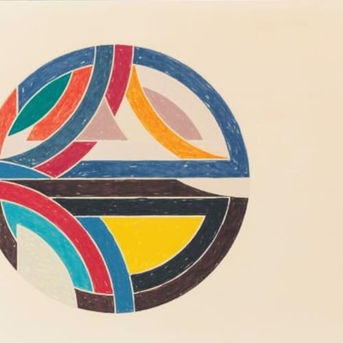 Frank Stella Sinjerli Variation 111, 1977 Offset lithograph and screenprint in colors 32 1/2 x 42 1/2 inches Signed: F. Stella ’77 (l.r.) Edition: 77/100 For sale at Surovek Gallery
