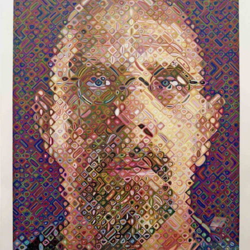 Chuck Close Self-Portrait, 2007 Paper Size: 74 1/2 x 57 3/4 inches Image: 68 x 52 1/4 inches Edition: 1 of 80 For sale at Surovek Gallery
