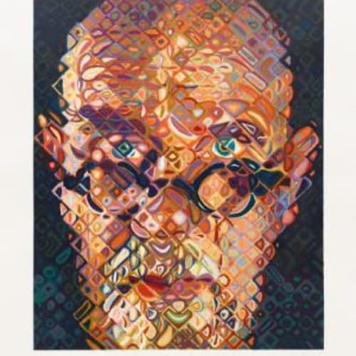 Chuck Close Self-Portrait, 2015 84 color woodcut Image size: 35 1/2 x 29 1/2 inches Paper size: 47 1/4 x 37 inches Edition 5 of 70 For sale at Surovek Gallery