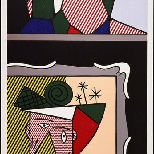 Roy Lichtenstein Two Paintings, 1984 Woodcut, lithograph, silkscreen with collage Size: 45.88 x 39.06 inches Signed, numbered, dated: 37/60 R Lichtenstein ‘84 For sale at Surovek Gallery