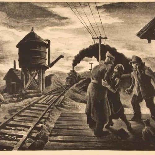 Thomas Hart Benton Morning Train/Soldier’s Farewell, 1943 Lithograph 9 3/8 x 13 1/2 inches Edition: 250 Signed in pencil (l.r.) For sale at Surovek Gallery
