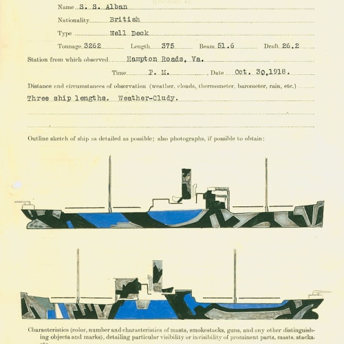 Camouflage pattern of the British ship S.S. Alban as documented by Thomas Hart Benton, October 30, 1918.