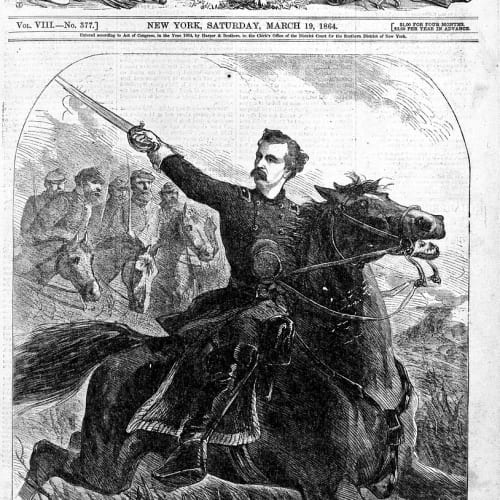 Winslow Homer Cover of the Aug. 31, 1861 issue of Harper’s Weekly, showing General Lyon at the Battle of Springfield. Wood engraving Yale University, Beinecke Library.