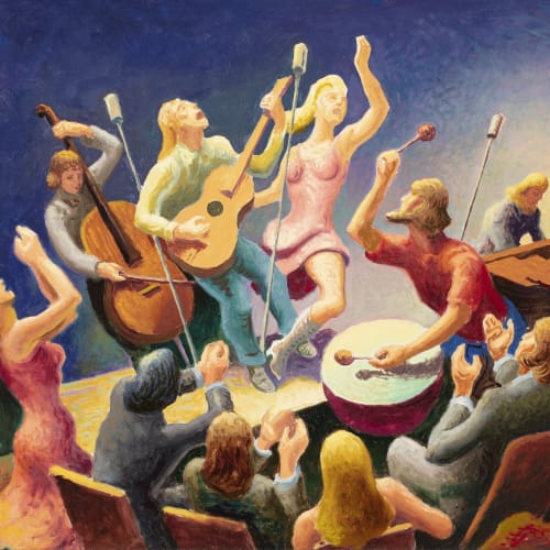 Thomas Hart Benton’s son-in-law was the model for the guitar player in the 1973 oil study Youth Music.