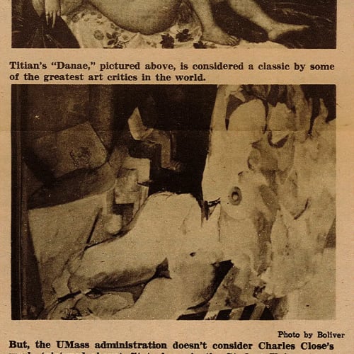 UMass Student Newspaper with image of controversial Chuck Close painting, 1967