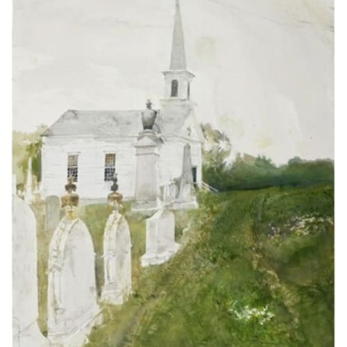 Andrew Wyeth “RIDGE CHURCH” (STUDY FOR SHELLBACK), 2004 Watercolor on paper 23 5/8 x 18 in 60 x 45.7 cm Available at Surovek Gallery