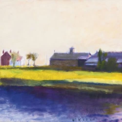 Wolf Kahn Sheep Farm on the Great Meadows, 1987 Oil on canvas 22 x 38 inches Signed For sale at Surovek Gallery
