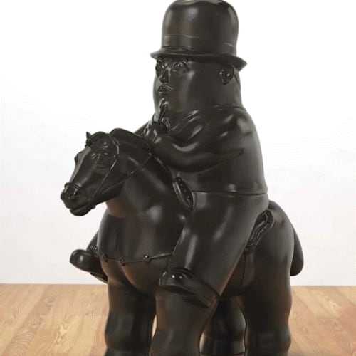 Fernando Botero MAN ON HORSEBACK , 1985 Bronze 42 x 22 x 32 1/4 in 106.7 x 55.9 x 81.9 cm Signed and numbered 1/2 Available at Surovek Gallery