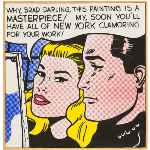 Richard Pettibone ROY LICHTENSTEIN 'MASTERPIECE’ 1962, 1975 Acrylic and silkscreen ink on canvas in artist's frame 7 3/4 x 7 1/2 in 19.7 x 19.1 cm Available at Surovek Gallery