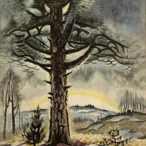 Charles Ephraim Burchfield LATE WINTER DAWN, 1956-65 watercolor, gouache, and charcoal on pieced paper 49 3/4 x 32 3/4 in 126.4 x 83.2 cm Available at Surovek Gallery