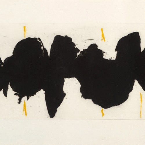 Robert Motherwell RUNNING ELEGY-YELLOW STATE, 1983 Etching and aquatint in colors on George Duchêne Hawthorne of Larrouque handmade paper 11 3/4 x 29 1/2 in 29.8 x 74.9 cm 4/10 Available at Surovek Gallery