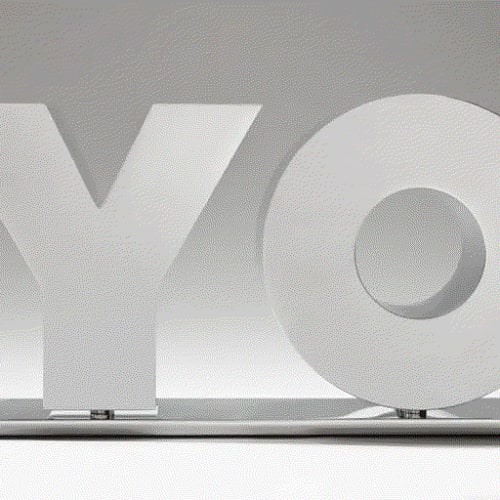 Deborah Kass OY/YO, 1992 Polished solid aluminum on polished aluminum base 7 1/2 x 14 x 3 1/2 in 19.1 x 35.6 x 8.9 cm 31/50 Available at Surovek Gallery