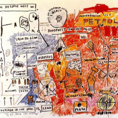 Jean-Michel Basquiat Liberty Screenprint on paper 22 x 30 inches Edition:30/50 Signed by Lisane Basquiat & Jeanine Heriveaux Embossed with Basquiat Estate Stamps For sale at Surovek Gallery