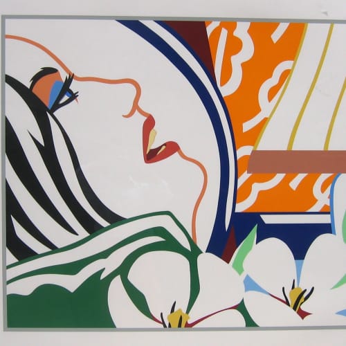 Tom Wesselmann Bedroom Face with Orange Wallpaper, 1987 Silkscreen 55 1/2 x 64 1/2 inches Edition: 88/100 Signed, numbered and dated For sale at the Surovek Gallery